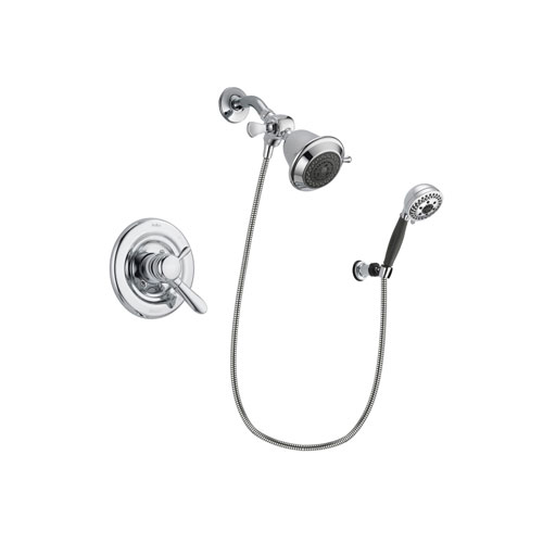 Delta Lahara Chrome Finish Dual Control Shower Faucet System Package with Shower Head and 5-Spray Modern Handheld Shower with Wall Bracket and Hose Includes Rough-in Valve DSP1126V