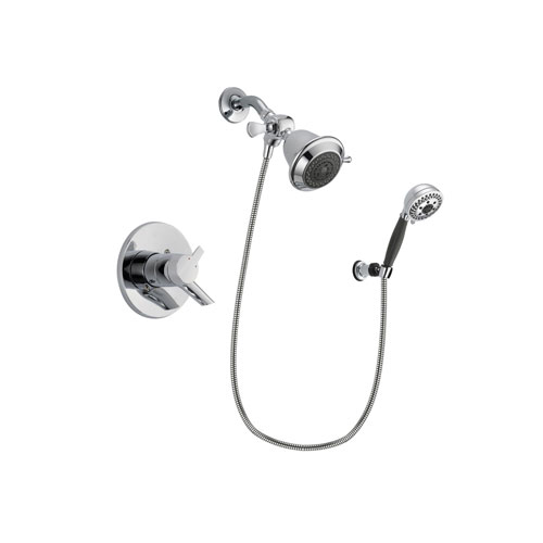 Delta Compel Chrome Finish Dual Control Shower Faucet System Package with Shower Head and 5-Spray Modern Handheld Shower with Wall Bracket and Hose Includes Rough-in Valve DSP1130V