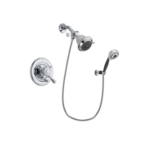 Delta Leland Chrome Finish Dual Control Shower Faucet System Package with Shower Head and 5-Spray Modern Handheld Shower with Wall Bracket and Hose Includes Rough-in Valve DSP1132V