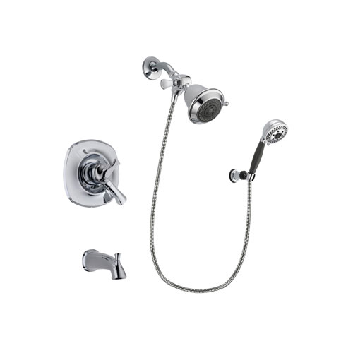 Delta Addison Chrome Finish Dual Control Tub and Shower Faucet System Package with Shower Head and 5-Spray Modern Handheld Shower with Wall Bracket and Hose Includes Rough-in Valve and Tub Spout DSP1133V
