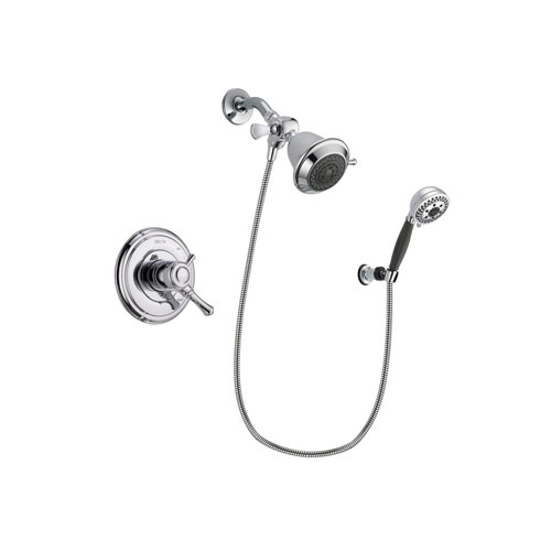 Delta Cassidy Chrome Finish Dual Control Shower Faucet System Package with Shower Head and 5-Spray Modern Handheld Shower with Wall Bracket and Hose Includes Rough-in Valve DSP1138V