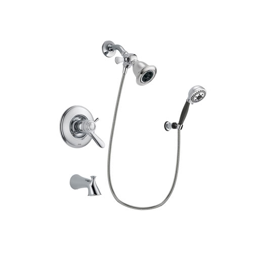 Delta Lahara Chrome Finish Thermostatic Tub and Shower Faucet System Package with Water Efficient Showerhead and 5-Spray Modern Handheld Shower with Wall Bracket and Hose Includes Rough-in Valve and Tub Spout DSP1139V