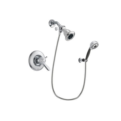 Delta Lahara Chrome Finish Thermostatic Shower Faucet System Package with Water Efficient Showerhead and 5-Spray Modern Handheld Shower with Wall Bracket and Hose Includes Rough-in Valve DSP1140V