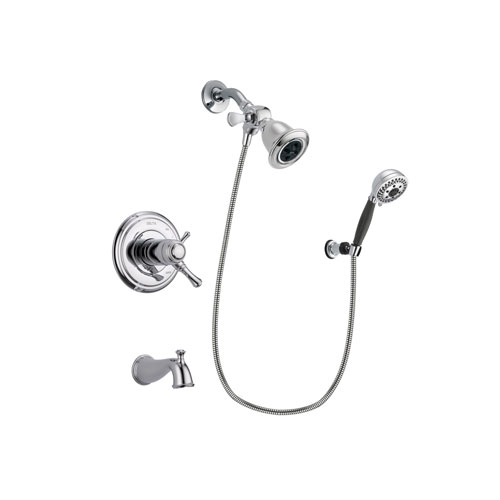 Delta Cassidy Chrome Finish Thermostatic Tub and Shower Faucet System Package with Water Efficient Showerhead and 5-Spray Modern Handheld Shower with Wall Bracket and Hose Includes Rough-in Valve and Tub Spout DSP1147V
