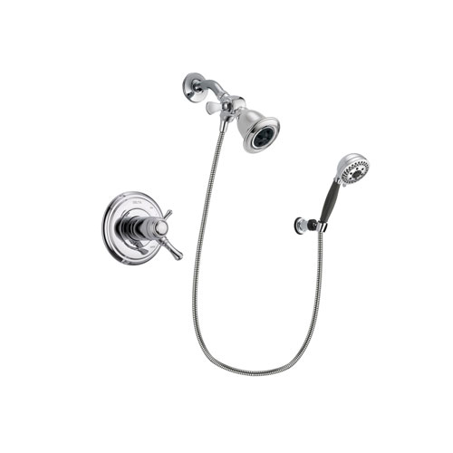 Delta Cassidy Chrome Finish Thermostatic Shower Faucet System Package with Water Efficient Showerhead and 5-Spray Modern Handheld Shower with Wall Bracket and Hose Includes Rough-in Valve DSP1148V