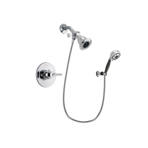 Delta Trinsic Chrome Finish Shower Faucet System Package with Water Efficient Showerhead and 5-Spray Modern Handheld Shower with Wall Bracket and Hose Includes Rough-in Valve DSP1152V