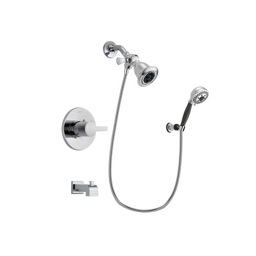 Delta Compel Chrome Finish Tub and Shower Faucet System Package with Water Efficient Showerhead and 5-Spray Modern Handheld Shower with Wall Bracket and Hose Includes Rough-in Valve and Tub Spout DSP1153V