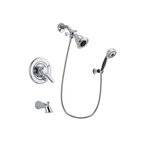 Delta Lahara Chrome Finish Dual Control Tub and Shower Faucet System Package with Water Efficient Showerhead and 5-Spray Modern Handheld Shower with Wall Bracket and Hose Includes Rough-in Valve and Tub Spout DSP1159V