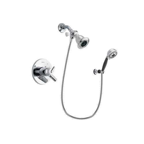 Delta Trinsic Chrome Finish Dual Control Shower Faucet System Package with Water Efficient Showerhead and 5-Spray Modern Handheld Shower with Wall Bracket and Hose Includes Rough-in Valve DSP1162V