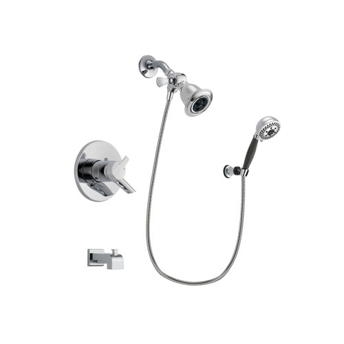 Delta Compel Chrome Finish Dual Control Tub and Shower Faucet System Package with Water Efficient Showerhead and 5-Spray Modern Handheld Shower with Wall Bracket and Hose Includes Rough-in Valve and Tub Spout DSP1163V