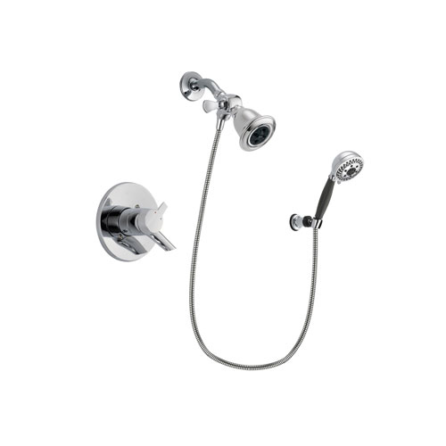 Delta Compel Chrome Finish Dual Control Shower Faucet System Package with Water Efficient Showerhead and 5-Spray Modern Handheld Shower with Wall Bracket and Hose Includes Rough-in Valve DSP1164V