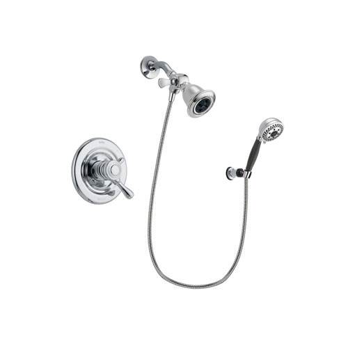 Delta Leland Chrome Finish Dual Control Shower Faucet System Package with Water Efficient Showerhead and 5-Spray Modern Handheld Shower with Wall Bracket and Hose Includes Rough-in Valve DSP1166V