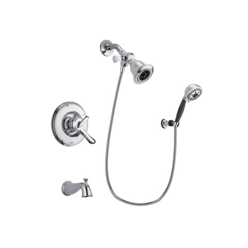 Delta Linden Chrome Finish Dual Control Tub and Shower Faucet System Package with Water Efficient Showerhead and 5-Spray Modern Handheld Shower with Wall Bracket and Hose Includes Rough-in Valve and Tub Spout DSP1169V