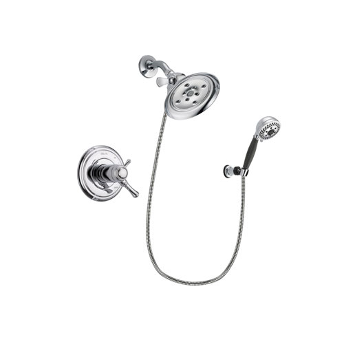 Delta Cassidy Chrome Finish Thermostatic Shower Faucet System Package with Large Rain Showerhead and 5-Spray Modern Handheld Shower with Wall Bracket and Hose Includes Rough-in Valve DSP1182V