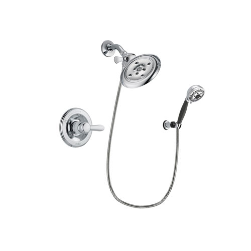 Delta Lahara Chrome Finish Shower Faucet System Package with Large Rain Showerhead and 5-Spray Modern Handheld Shower with Wall Bracket and Hose Includes Rough-in Valve DSP1184V