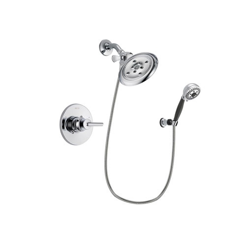 Delta Trinsic Chrome Finish Shower Faucet System Package with Large Rain Showerhead and 5-Spray Modern Handheld Shower with Wall Bracket and Hose Includes Rough-in Valve DSP1186V