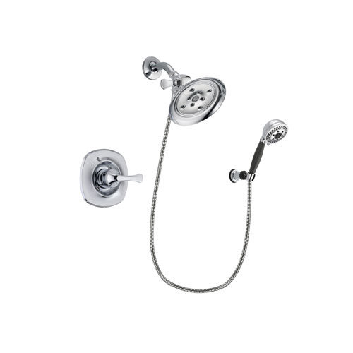 Delta Addison Chrome Finish Shower Faucet System Package with Large Rain Showerhead and 5-Spray Modern Handheld Shower with Wall Bracket and Hose Includes Rough-in Valve DSP1190V