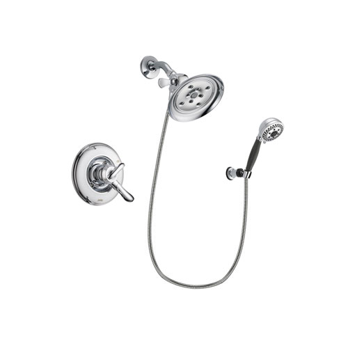 Delta Linden Chrome Finish Dual Control Shower Faucet System Package with Large Rain Showerhead and 5-Spray Modern Handheld Shower with Wall Bracket and Hose Includes Rough-in Valve DSP1204V