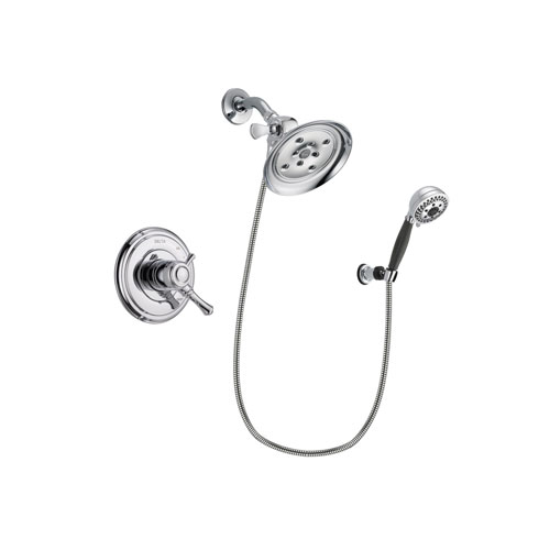 Delta Cassidy Chrome Finish Dual Control Shower Faucet System Package with Large Rain Showerhead and 5-Spray Modern Handheld Shower with Wall Bracket and Hose Includes Rough-in Valve DSP1206V