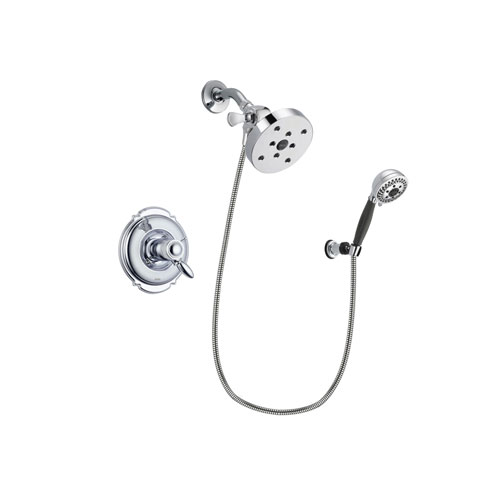 Delta Victorian Chrome Finish Thermostatic Shower Faucet System Package with 5-1/2 inch Shower Head and 5-Spray Modern Handheld Shower with Wall Bracket and Hose Includes Rough-in Valve DSP1210V