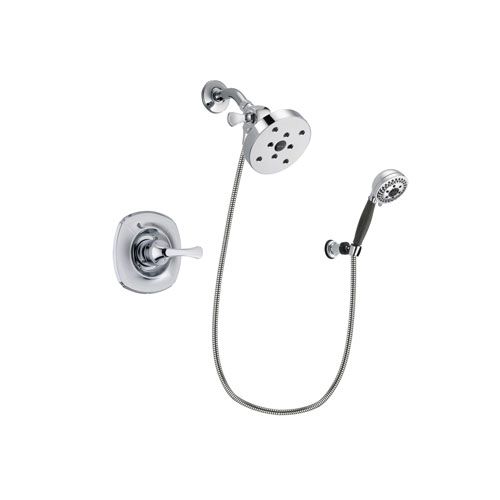 Delta Addison Chrome Finish Shower Faucet System Package with 5-1/2 inch Shower Head and 5-Spray Modern Handheld Shower with Wall Bracket and Hose Includes Rough-in Valve DSP1224V