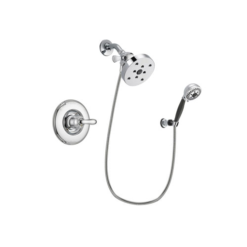 Delta Linden Chrome Finish Shower Faucet System Package with 5-1/2 inch Shower Head and 5-Spray Modern Handheld Shower with Wall Bracket and Hose Includes Rough-in Valve DSP1226V