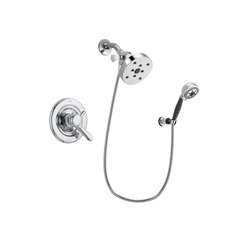 Delta Lahara Chrome Finish Dual Control Shower Faucet System Package with 5-1/2 inch Shower Head and 5-Spray Modern Handheld Shower with Wall Bracket and Hose Includes Rough-in Valve DSP1228V