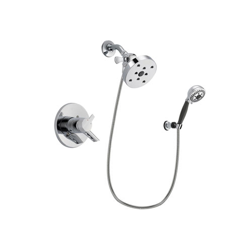 Delta Compel Chrome Finish Dual Control Shower Faucet System Package with 5-1/2 inch Shower Head and 5-Spray Modern Handheld Shower with Wall Bracket and Hose Includes Rough-in Valve DSP1232V