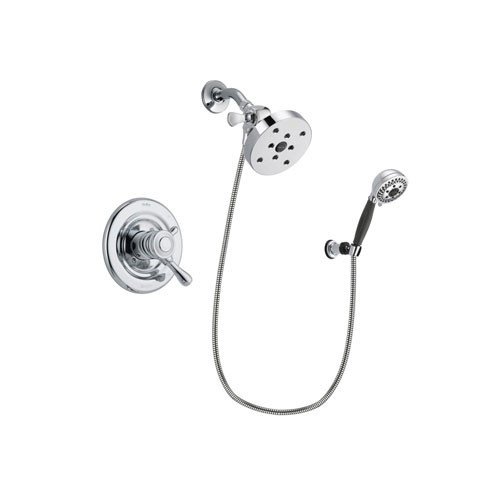Delta Leland Chrome Finish Dual Control Shower Faucet System Package with 5-1/2 inch Shower Head and 5-Spray Modern Handheld Shower with Wall Bracket and Hose Includes Rough-in Valve DSP1234V