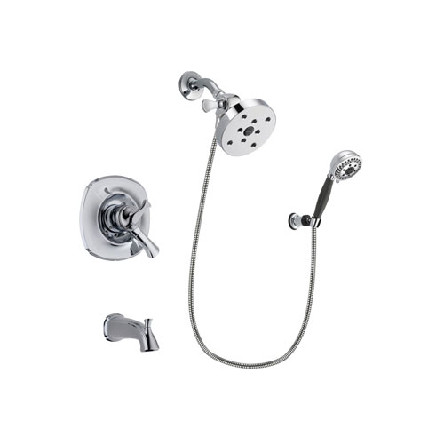 Delta Addison Chrome Finish Dual Control Tub and Shower Faucet System Package with 5-1/2 inch Shower Head and 5-Spray Modern Handheld Shower with Wall Bracket and Hose Includes Rough-in Valve and Tub Spout DSP1235V