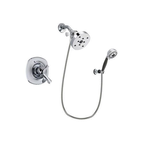 Delta Addison Chrome Finish Dual Control Shower Faucet System Package with 5-1/2 inch Shower Head and 5-Spray Modern Handheld Shower with Wall Bracket and Hose Includes Rough-in Valve DSP1236V