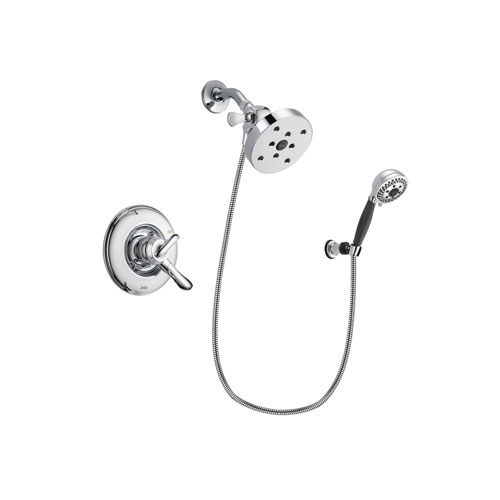 Delta Linden Chrome Finish Dual Control Shower Faucet System Package with 5-1/2 inch Shower Head and 5-Spray Modern Handheld Shower with Wall Bracket and Hose Includes Rough-in Valve DSP1238V
