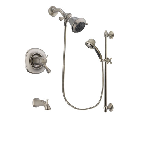 Delta Addison Stainless Steel Finish Thermostatic Tub and Shower Faucet System Package with Shower Head and 5-Spray Personal Handshower with Slide Bar Includes Rough-in Valve and Tub Spout DSP1247V