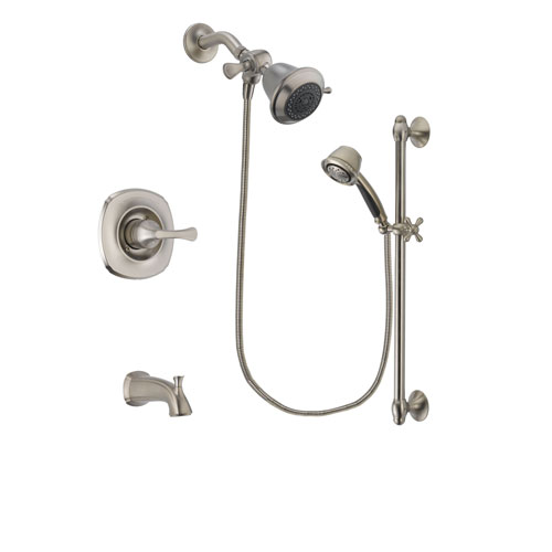 Delta Addison Stainless Steel Finish Tub and Shower Faucet System Package with Shower Head and 5-Spray Personal Handshower with Slide Bar Includes Rough-in Valve and Tub Spout DSP1257V