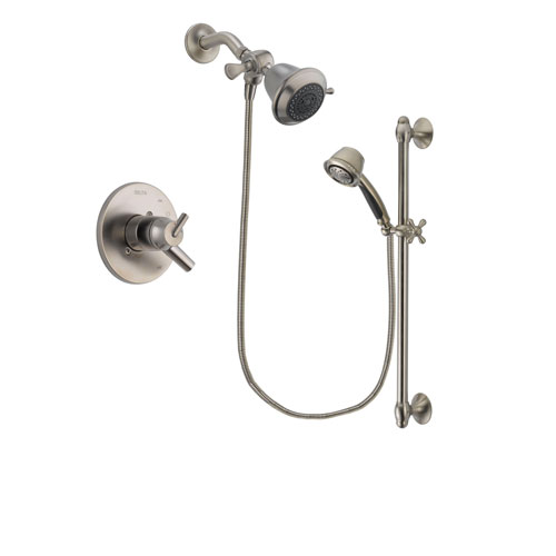 Delta Trinsic Stainless Steel Finish Dual Control Shower Faucet System Package with Shower Head and 5-Spray Personal Handshower with Slide Bar Includes Rough-in Valve DSP1264V