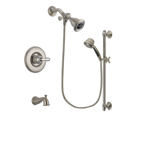 Delta Linden Stainless Steel Finish Tub and Shower Faucet System Package with Water Efficient Showerhead and 5-Spray Personal Handshower with Slide Bar Includes Rough-in Valve and Tub Spout DSP1293V