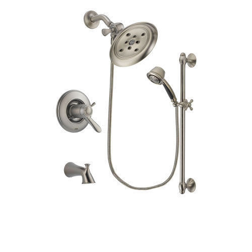 Delta Lahara Stainless Steel Finish Thermostatic Tub and Shower Faucet System Package with Large Rain Showerhead and 5-Spray Personal Handshower with Slide Bar Includes Rough-in Valve and Tub Spout DSP1309V