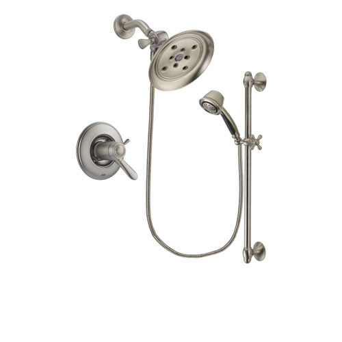Delta Lahara Stainless Steel Finish Thermostatic Shower Faucet System Package with Large Rain Showerhead and 5-Spray Personal Handshower with Slide Bar Includes Rough-in Valve DSP1310V