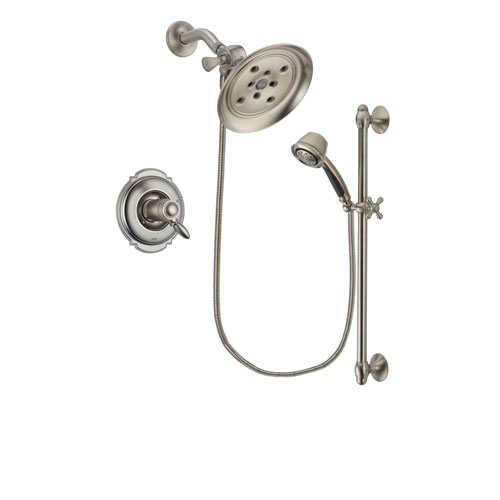 Delta Victorian Stainless Steel Finish Thermostatic Shower Faucet System Package with Large Rain Showerhead and 5-Spray Personal Handshower with Slide Bar Includes Rough-in Valve DSP1312V