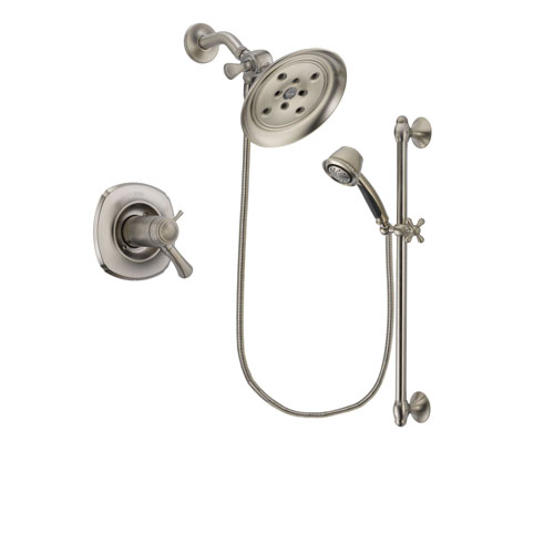 Delta Addison Stainless Steel Finish Thermostatic Shower Faucet System Package with Large Rain Showerhead and 5-Spray Personal Handshower with Slide Bar Includes Rough-in Valve DSP1316V