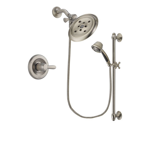 Delta Lahara Stainless Steel Finish Shower Faucet System Package with Large Rain Showerhead and 5-Spray Personal Handshower with Slide Bar Includes Rough-in Valve DSP1320V