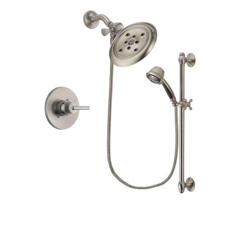 Delta Trinsic Stainless Steel Finish Shower Faucet System Package with Large Rain Showerhead and 5-Spray Personal Handshower with Slide Bar Includes Rough-in Valve DSP1322V