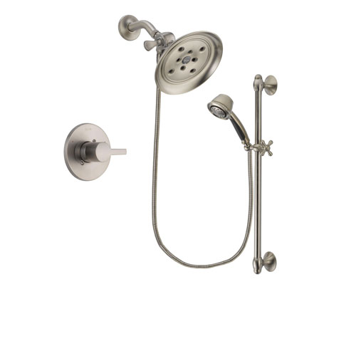 Delta Compel Stainless Steel Finish Shower Faucet System Package with Large Rain Showerhead and 5-Spray Personal Handshower with Slide Bar Includes Rough-in Valve DSP1324V