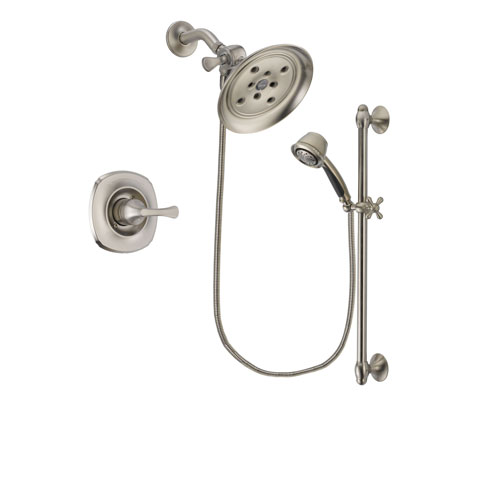 Delta Addison Stainless Steel Finish Shower Faucet System Package with Large Rain Showerhead and 5-Spray Personal Handshower with Slide Bar Includes Rough-in Valve DSP1326V