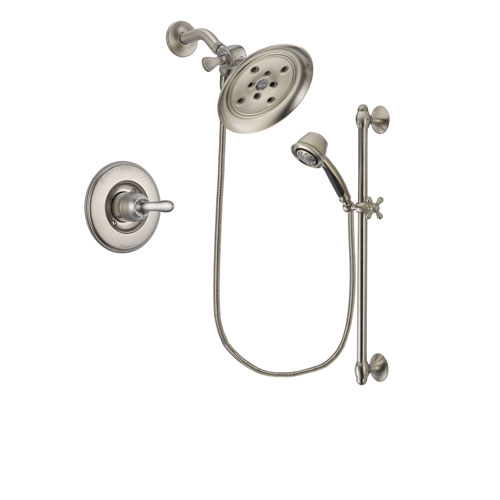 Delta Linden Stainless Steel Finish Shower Faucet System Package with Large Rain Showerhead and 5-Spray Personal Handshower with Slide Bar Includes Rough-in Valve DSP1328V