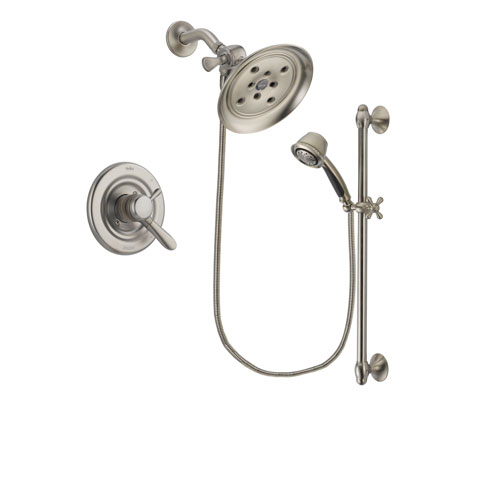 Delta Lahara Stainless Steel Finish Dual Control Shower Faucet System Package with Large Rain Showerhead and 5-Spray Personal Handshower with Slide Bar Includes Rough-in Valve DSP1330V