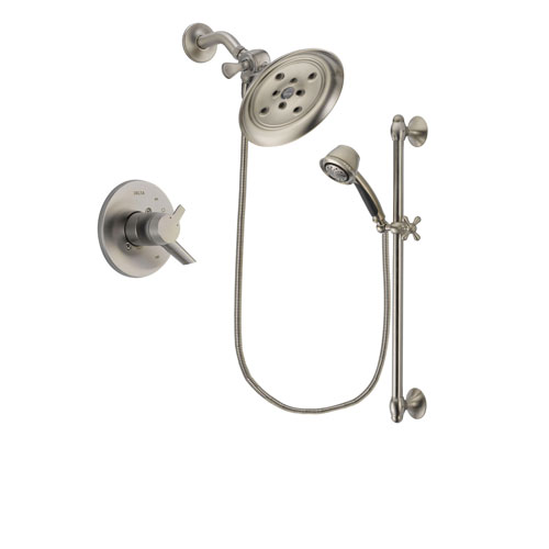 Delta Compel Stainless Steel Finish Dual Control Shower Faucet System Package with Large Rain Showerhead and 5-Spray Personal Handshower with Slide Bar Includes Rough-in Valve DSP1334V