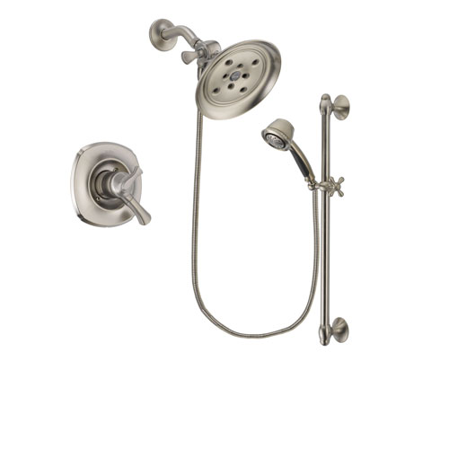 Delta Addison Stainless Steel Finish Dual Control Shower Faucet System Package with Large Rain Showerhead and 5-Spray Personal Handshower with Slide Bar Includes Rough-in Valve DSP1338V