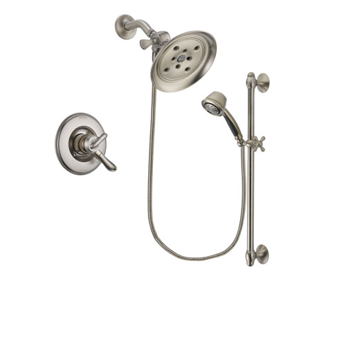 Delta Linden Stainless Steel Finish Dual Control Shower Faucet System Package with Large Rain Showerhead and 5-Spray Personal Handshower with Slide Bar Includes Rough-in Valve DSP1340V