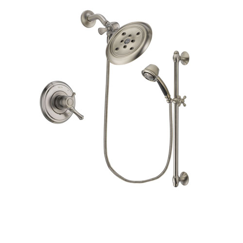 Delta Cassidy Stainless Steel Finish Dual Control Shower Faucet System Package with Large Rain Showerhead and 5-Spray Personal Handshower with Slide Bar Includes Rough-in Valve DSP1342V